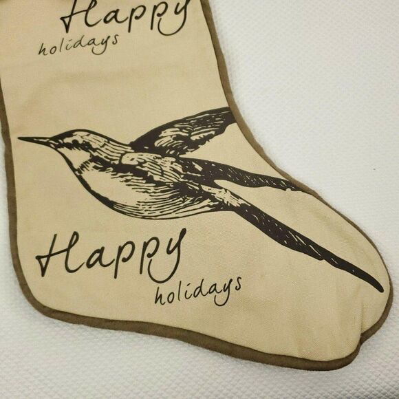 Pier 1 Christmas Stocking Beige Bird Happy Holiday - Picture 4 of 7